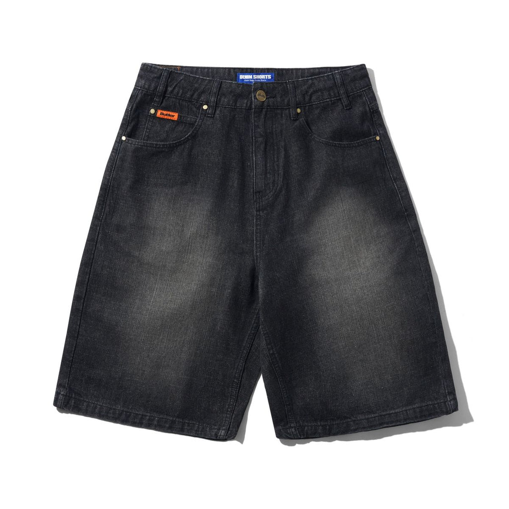 Butter Goods Baggy Denim Shorts (Slub Black)