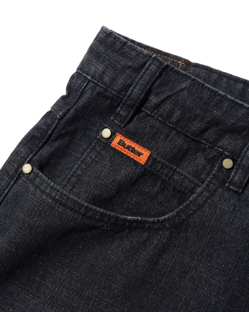 Butter Goods Baggy Denim Shorts (Slub Black)