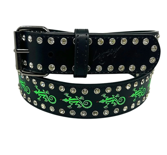 Loosey Gecko Rhinestone Belt (Black/Green)