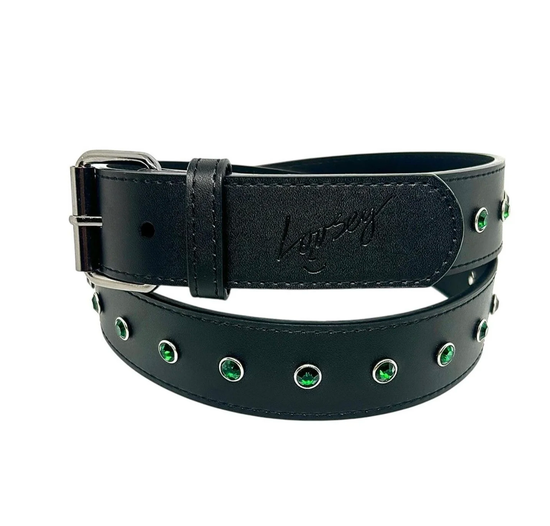 Loosey Rhinestone Belt (Black/Green)